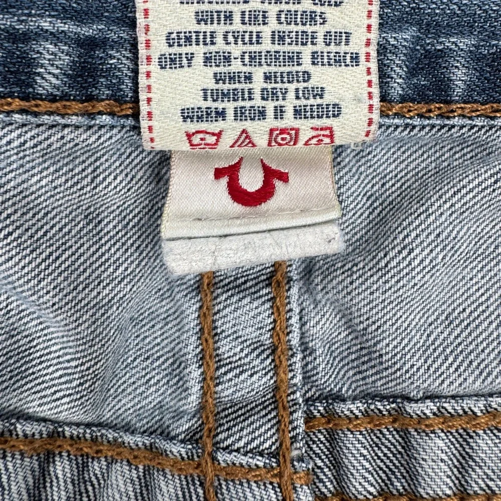 True Religion Straight Leg Jeans Mens 42 Blue Contrast Thick Stitch Made‎ in USA